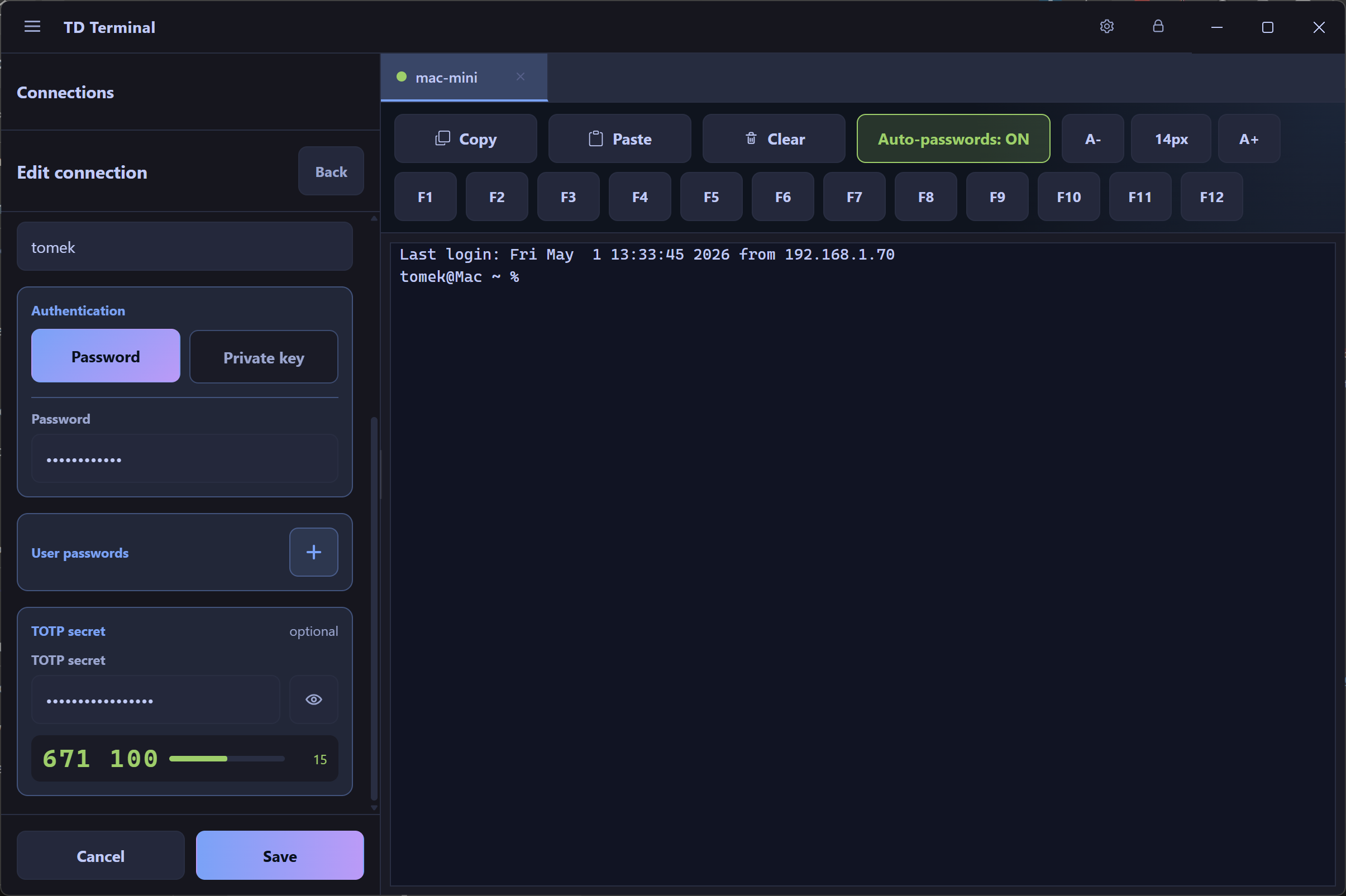 Screenshot of the TD Terminal app