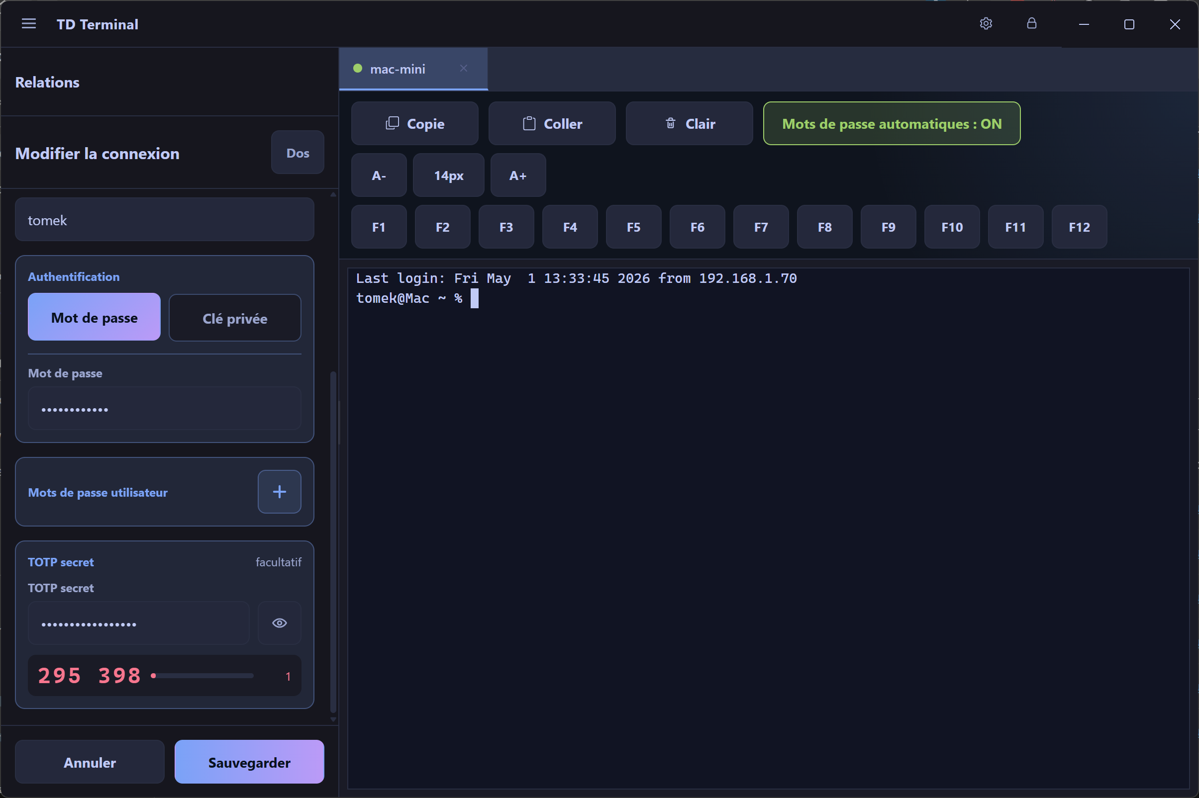 Captura de pantalla de la aplicación TD Terminal